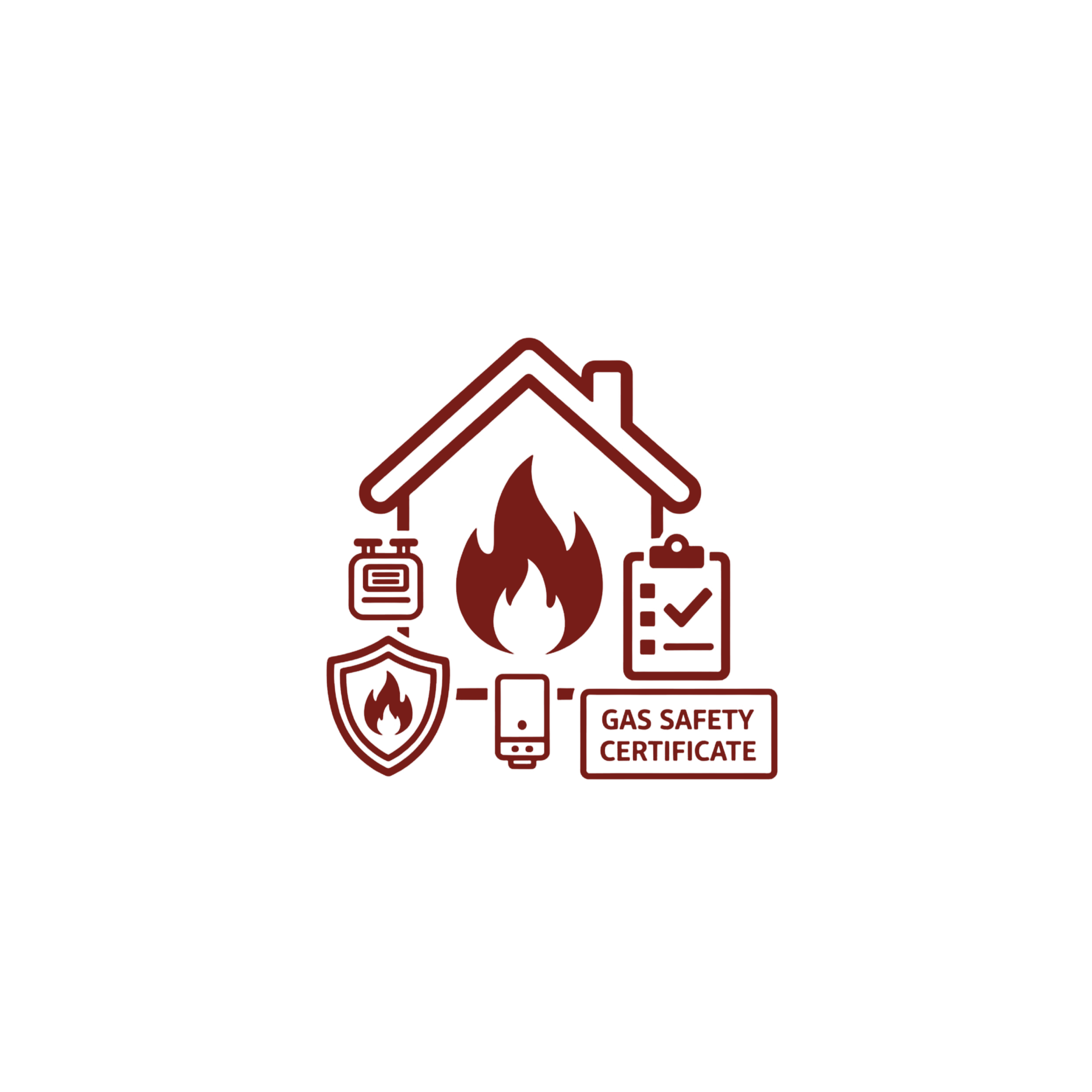 Icon representing residential gas safety certificate with house and gas flame symbol
