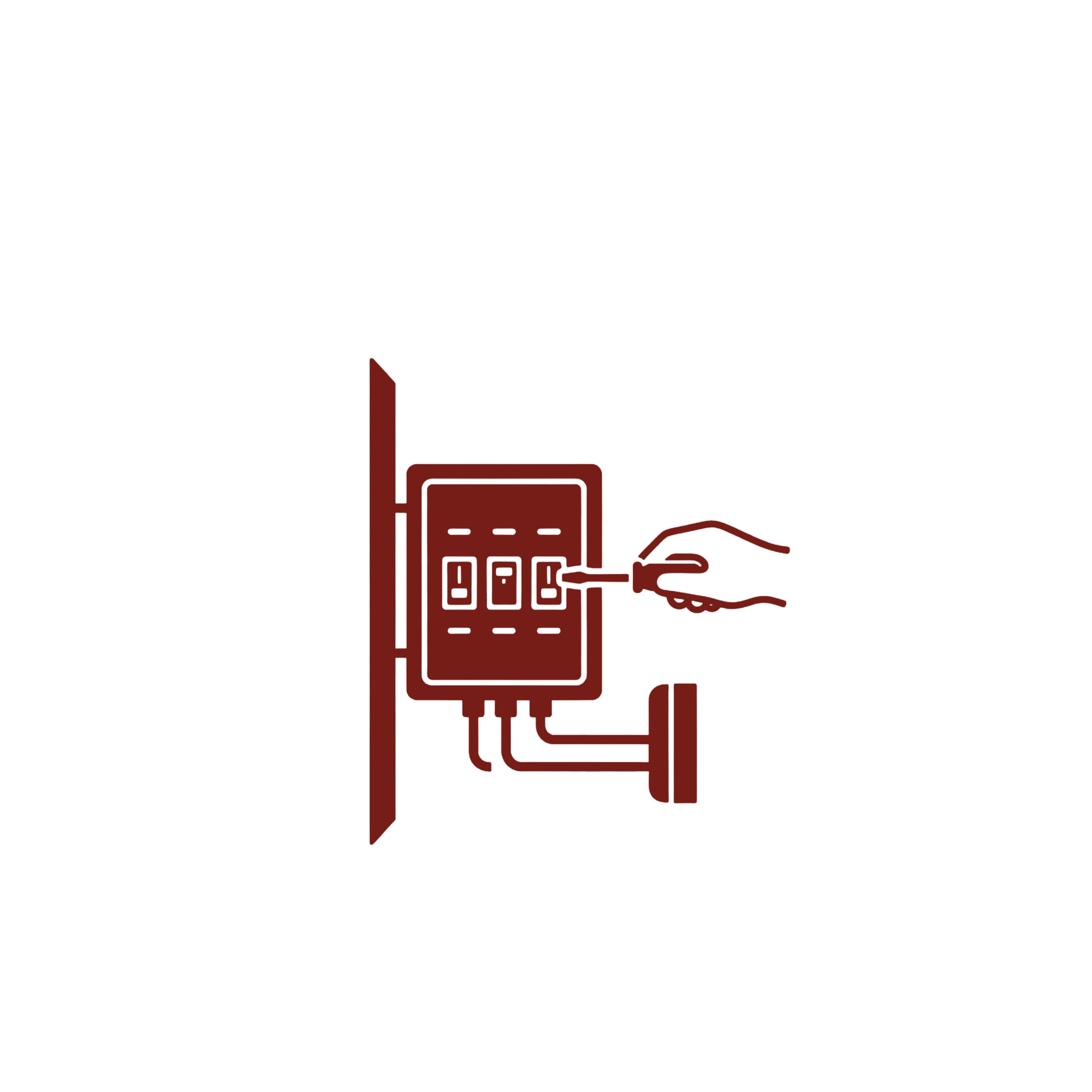 Electric fuse box with wires and checklist icon representing installation service.
