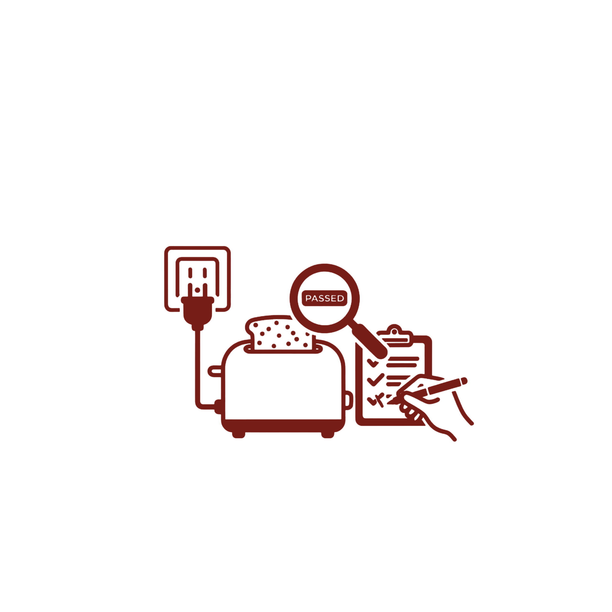 Icon of plugged-in appliance with a tested label, representing PAT testing.