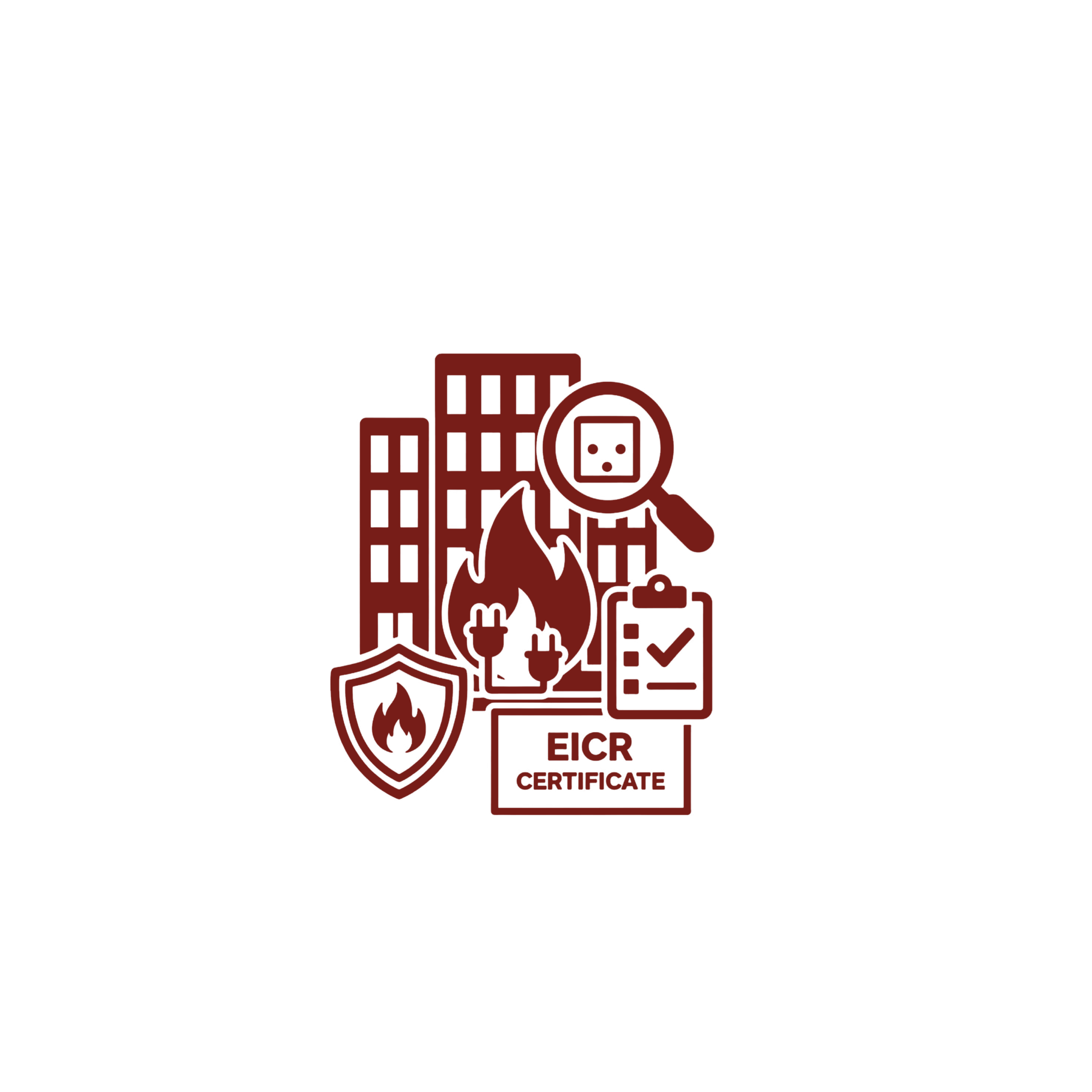 Commercial building with electric icon and certificate representing EICR.