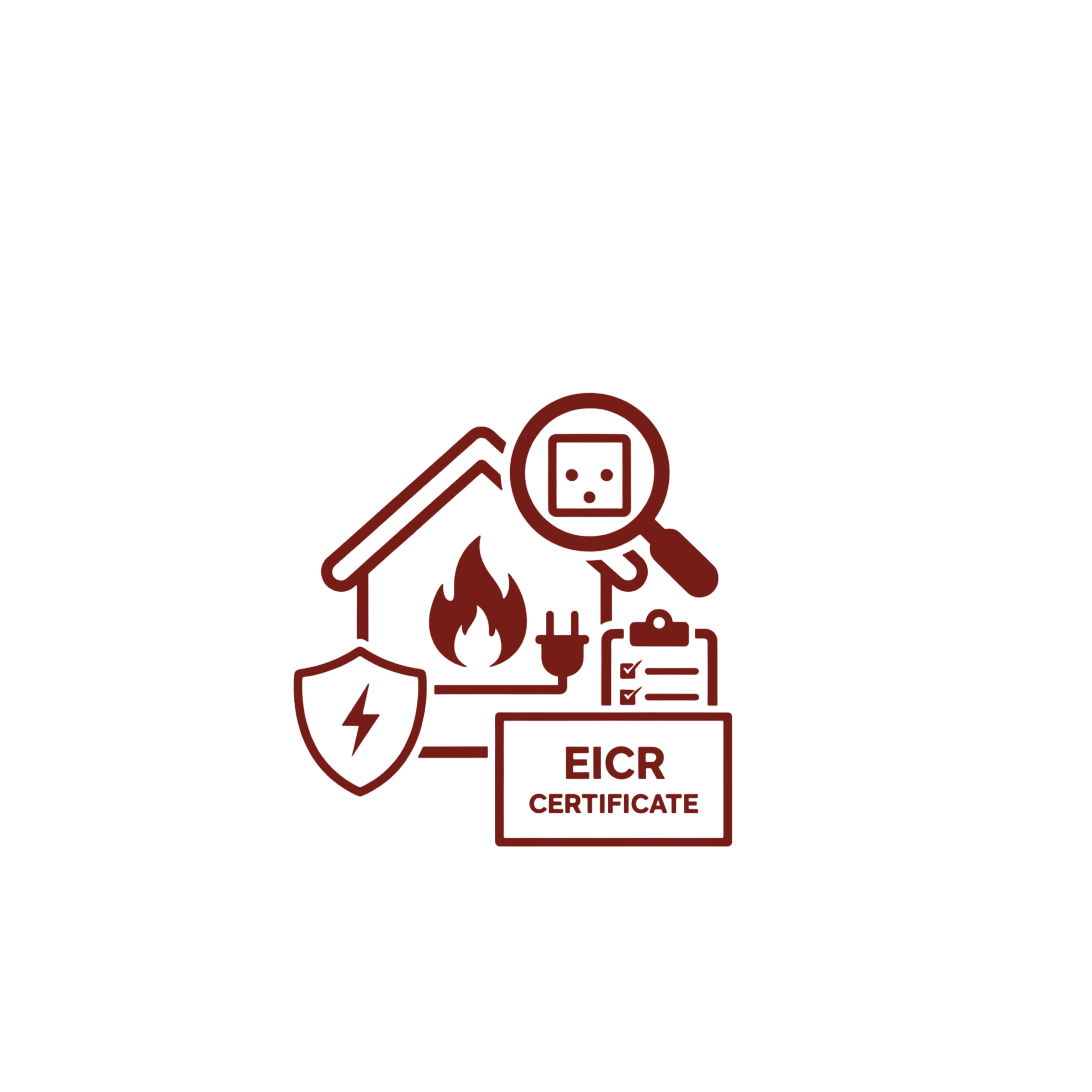 House with electric icon and certificate symbol for residential EICR.
