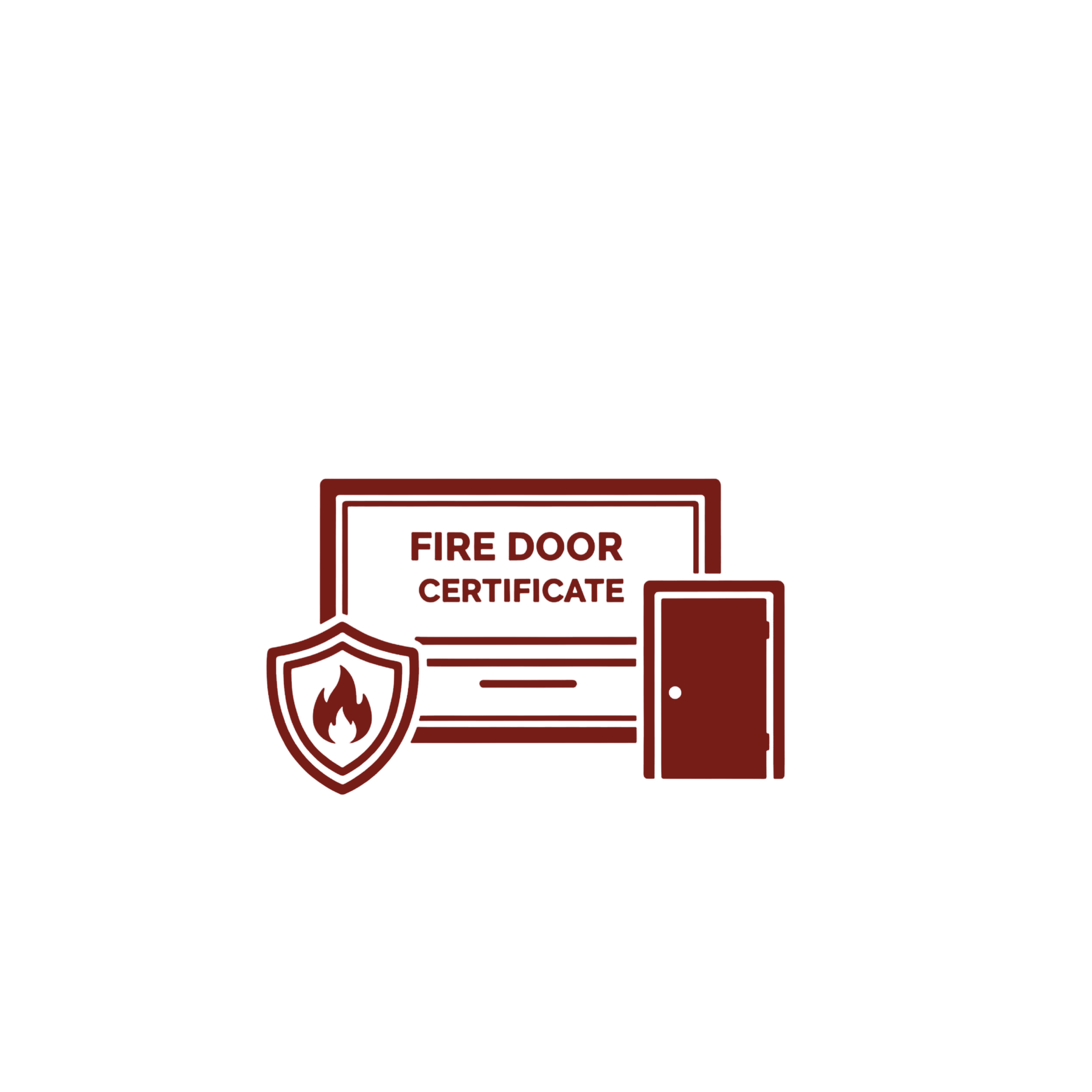 Fire door certificate icon showing a door with fire safety symbol