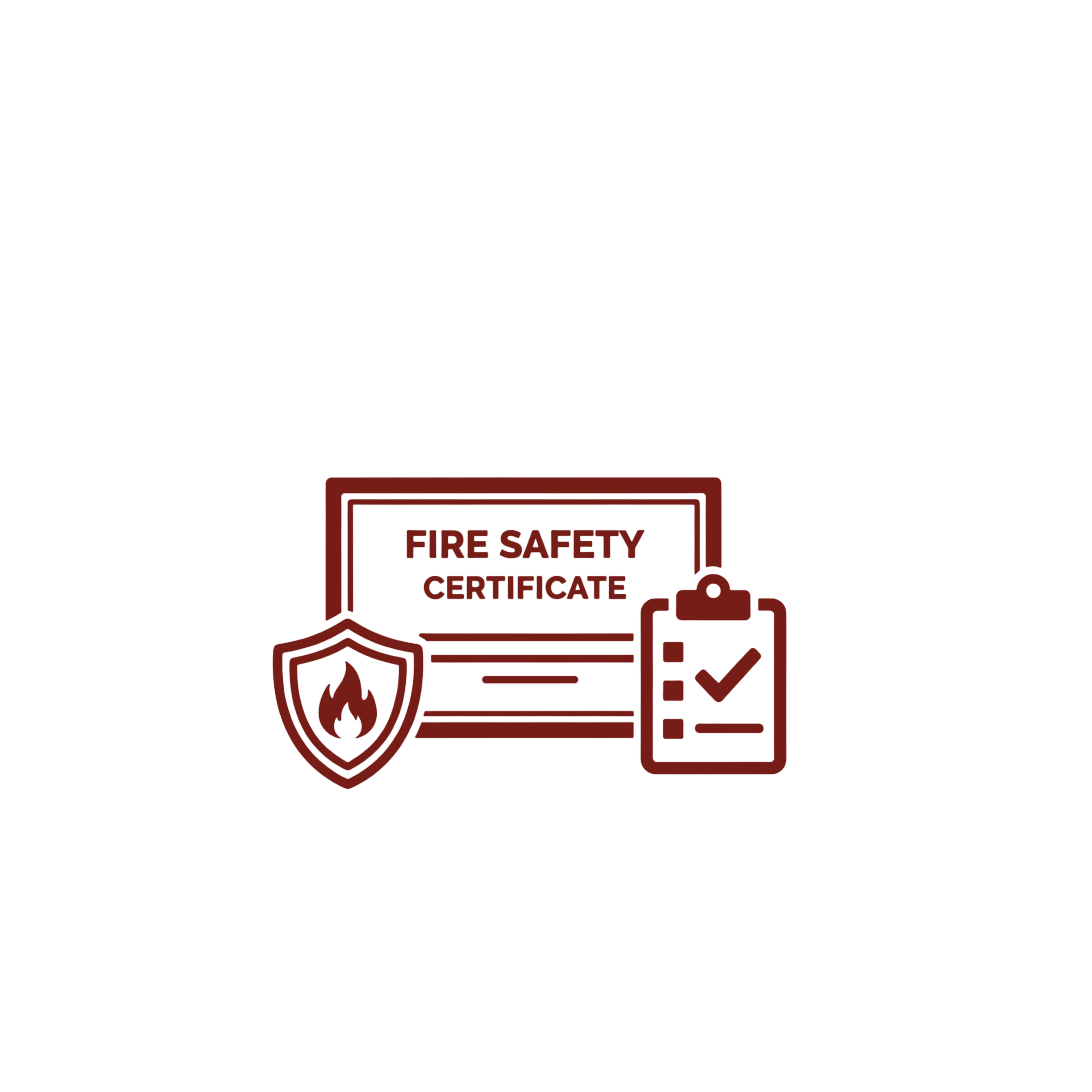 Fire safety certificate icon with official document and fire symbol