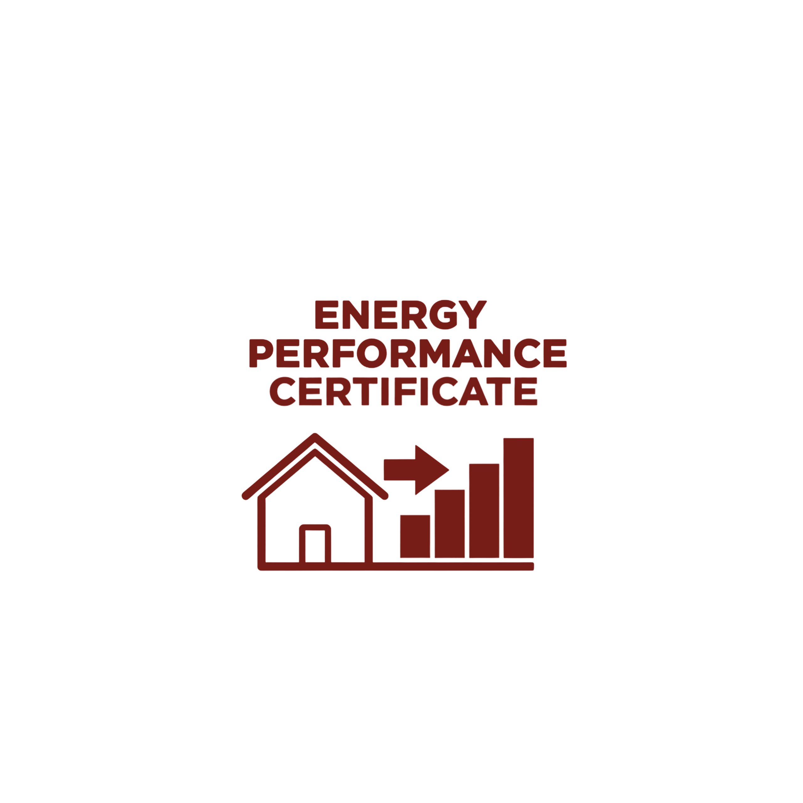 Energy Performance Certificate icon showing a house with energy efficiency rating bars