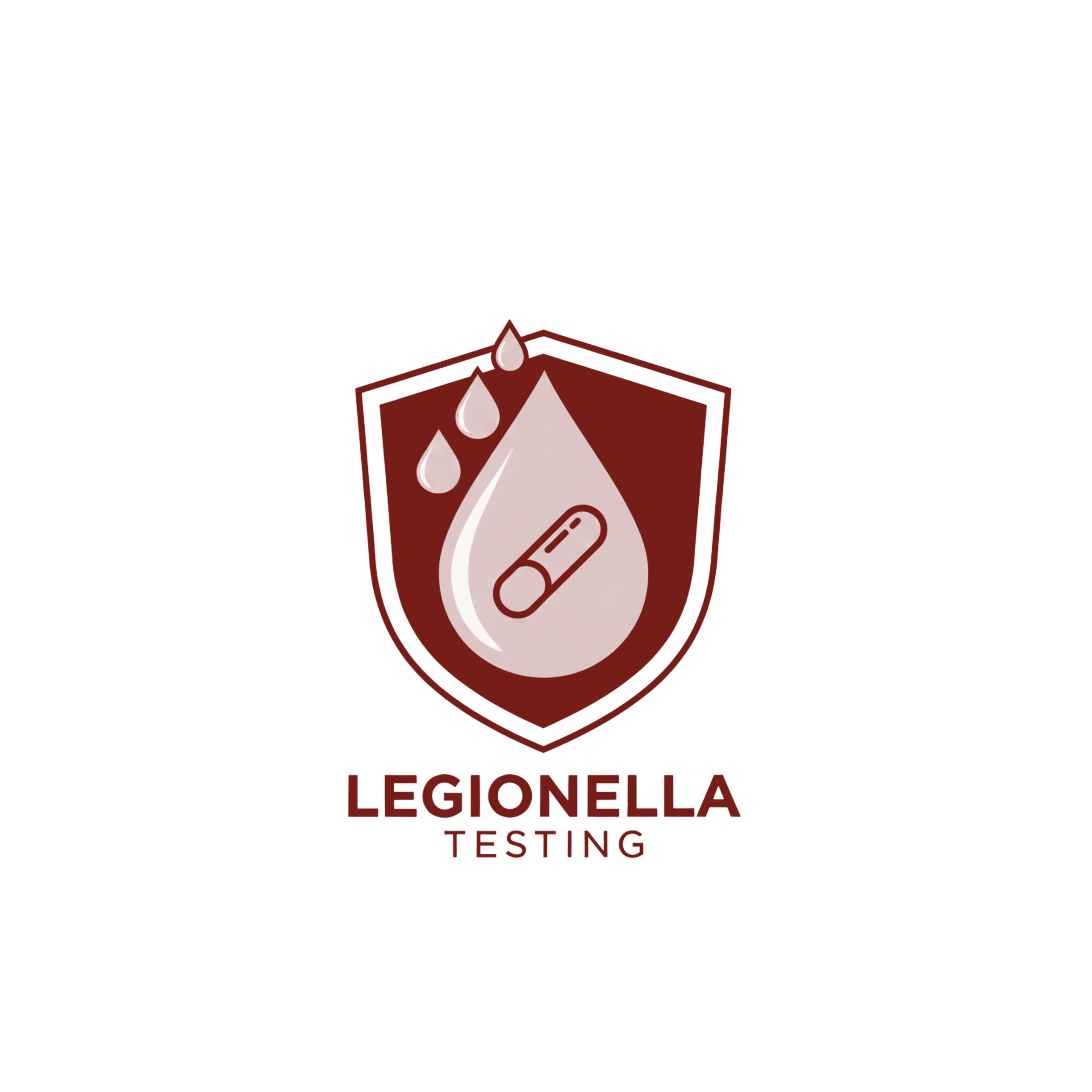 Legionella testing icon showing water droplets and safety shield