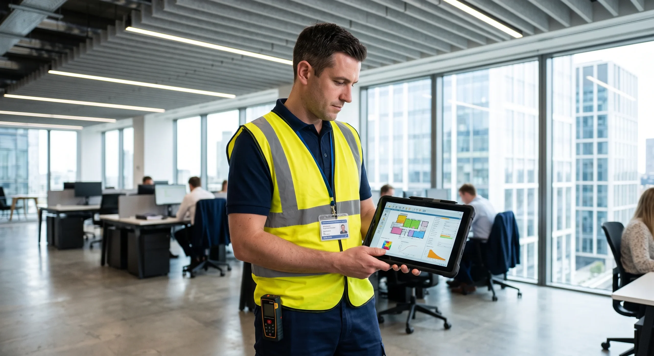 Accredited non-domestic energy assessor surveying office building for Commercial EPC London